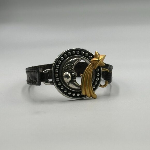Vintage Brighton Moon Shooting Star Bracelet Brown Leather Band Toggle Clasp - Picture 2 of 10